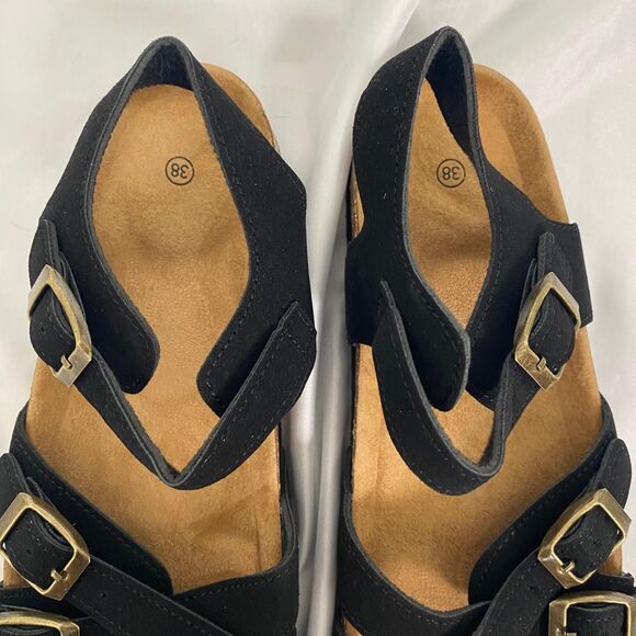 Boho Black Faux Suede Criss Cross Ankle Strap Buckle Sandals EU 38 / US 7.5 - Picture 2 of 5